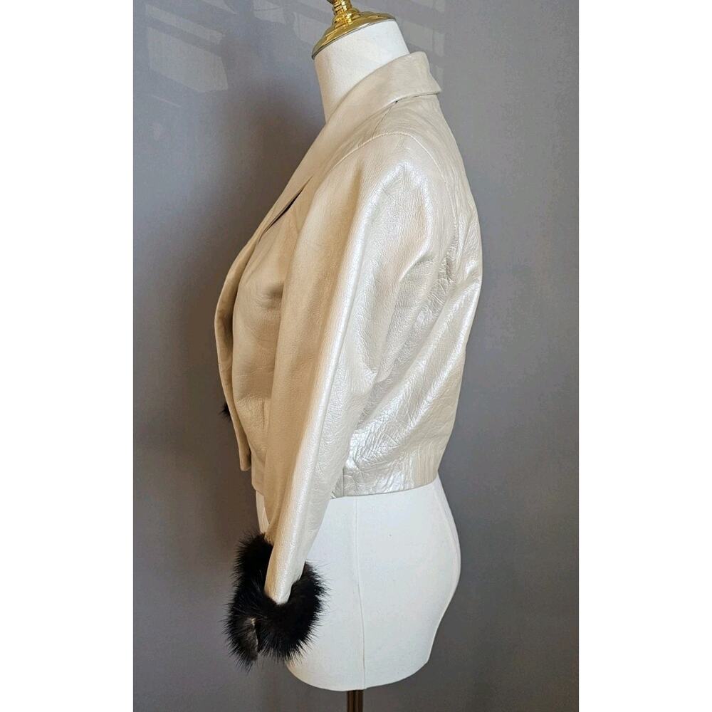 Vintage d’Vara Los Angeles Cropped Cream Leather Jacket Mink Fur Trim 1950s–60s - Picture 4 of 8